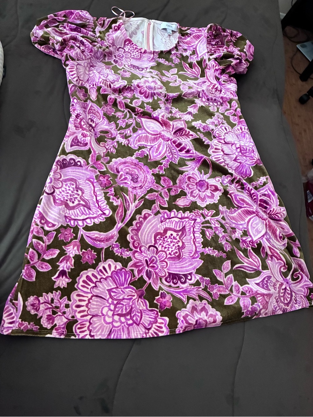 CeCe Pink Floral Mini Dress with Olive Background